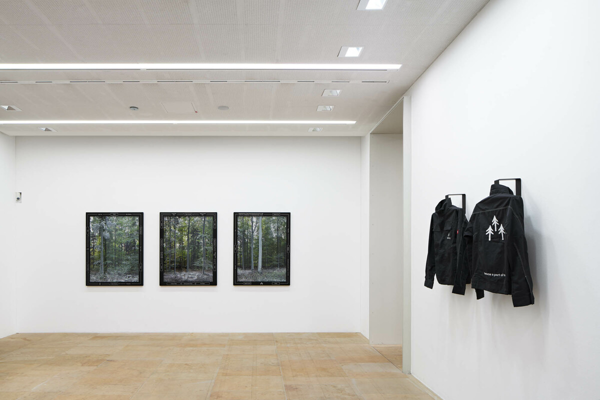 'terra0 morphology panel 01-03' and 'terra0 workwear jacket' in 'Survival of the Fittest' at Kunstpalais Erlangen